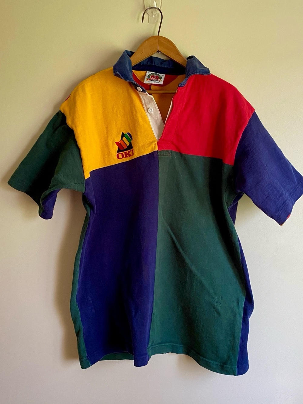 Vintage Barbarian Rugby Shirt Block Pattern Short Sleeve Made in Canada